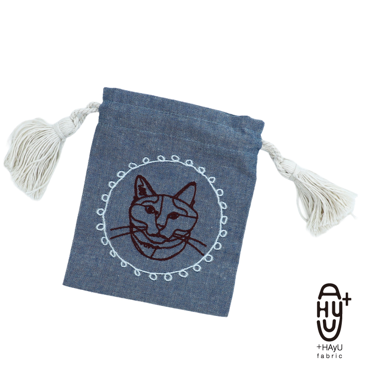 巾着 S HAyU 刺繍巾着 Sサイズ 全2色 タッセル 巾着バッグ 猫 CAT 刺繍