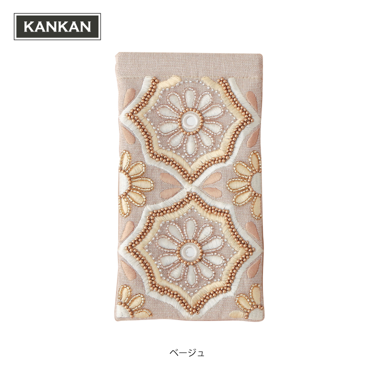 【リネン刺繍　kako☆ページ】クッションカバー　メガネケース 眼鏡ケース ビーズ 刺繍 / KANKAN メガネケース 全3色 M42-2495 綿100