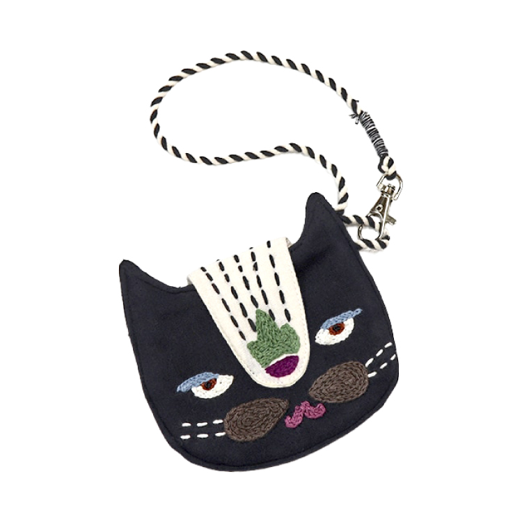 カード入れ ネコ刺繍 カードケース 全2種 猫 薄型 刺繍 ICカード