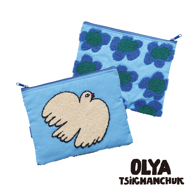 ポーチ 刺しゅう Olya ふわふわフラットポーチ 全4種 大きめポーチ