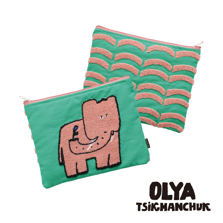 ポーチ 刺しゅう Olya ふわふわフラットポーチ 全4種 大きめポーチ
