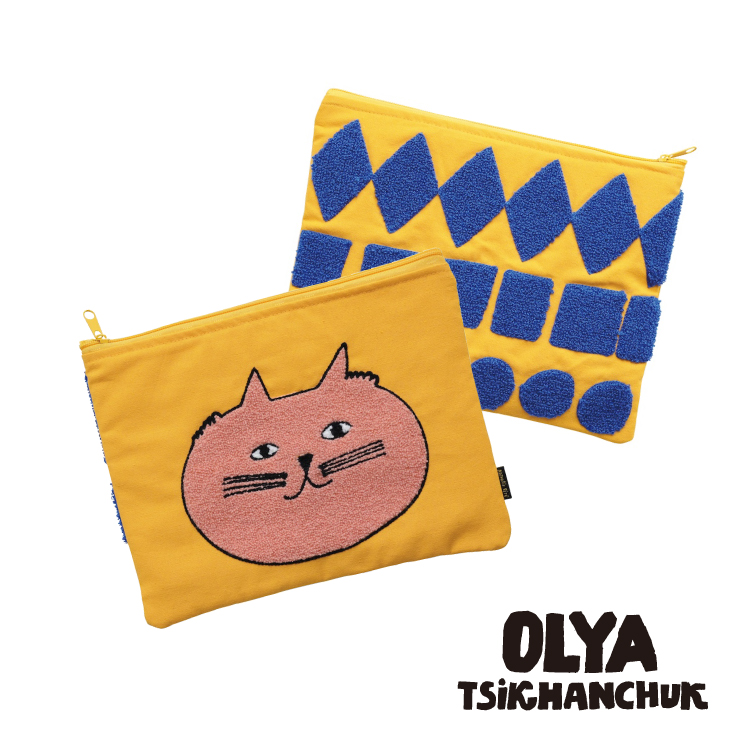フクモモポーチ　北欧ドットシフォン 爆買 ポーチ 刺しゅう Olya ふわふわフラットポーチ 全4種 大きめ