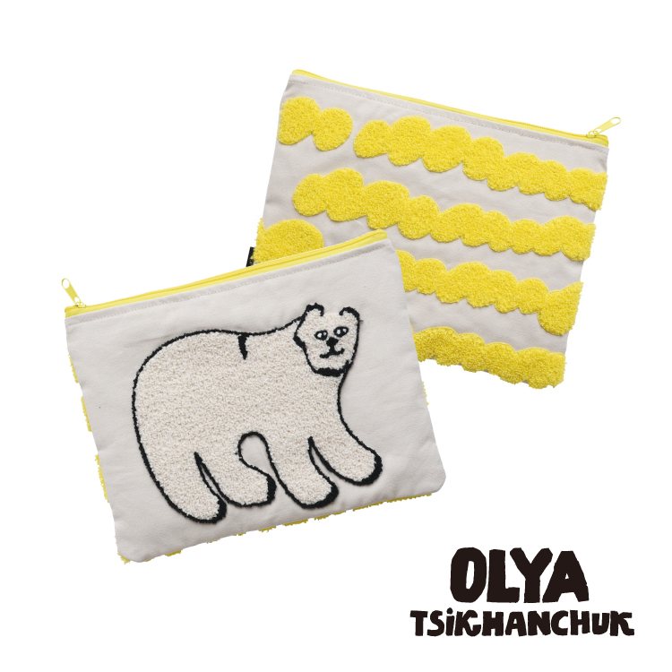 爆買 ポーチ 刺しゅう Olya ふわふわフラットポーチ 全4種 大きめ