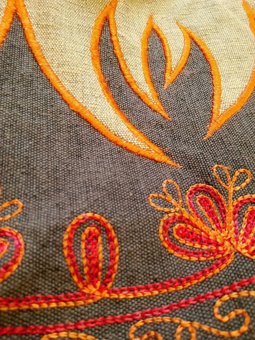 ネパールの目刺繍サコッシュバッグ ネパール 炎と植物刺繍 ショルダーラマバッグ アジアン エキゾチック