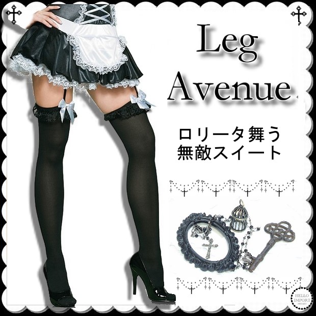 ロリィタ ロリータ フリル＆リボンのオーバーニーハイストッキング 黒 LEG AVENUE /wosx009