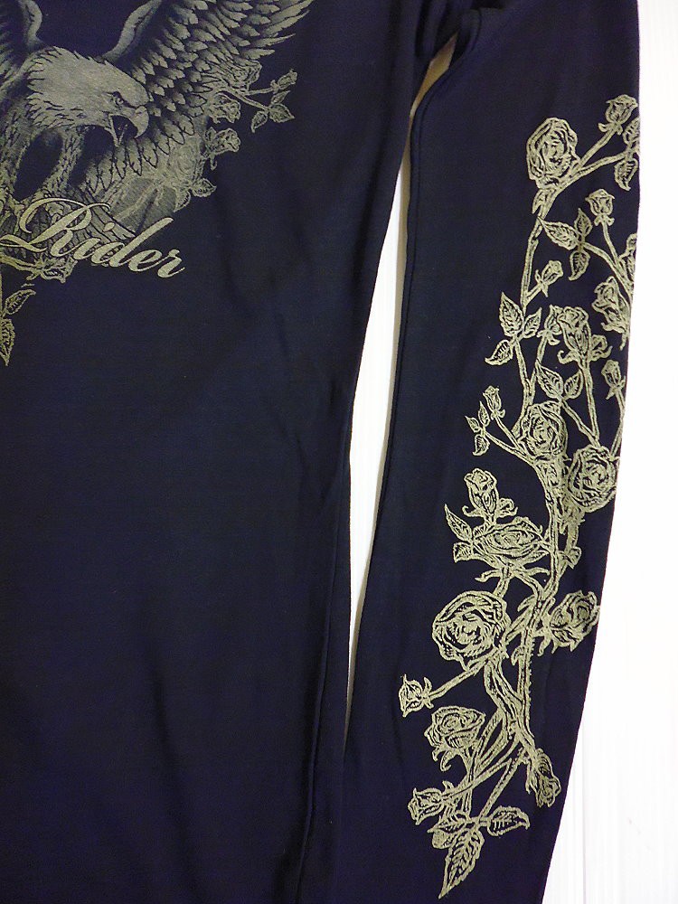 ハードロック系 羽を広げた鷲＆薔薇柄 Vネック 長袖Tシャツ レディース ロンtee 再入荷/wot198 ハードロック系 羽を広げた鷲＆薔薇柄 Vネック 長袖Tシャツ