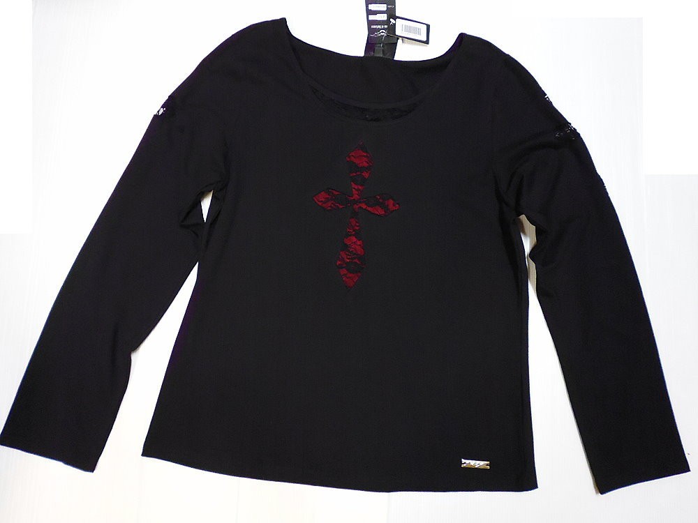 大きいサイズ ぽっちゃり ゴシック 服 真っ赤な 十字架 カットソー 黒 /wot203 大きいサイズ ぽっちゃり ゴシック 服 真っ赤な 十字架