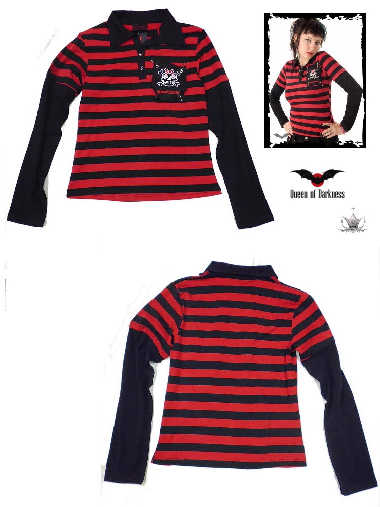 パンクロック ファッション  ボーダー柄フェイクレイヤード長袖Tシャツ tee 服 レディース/wot261 wot261_4.jpg