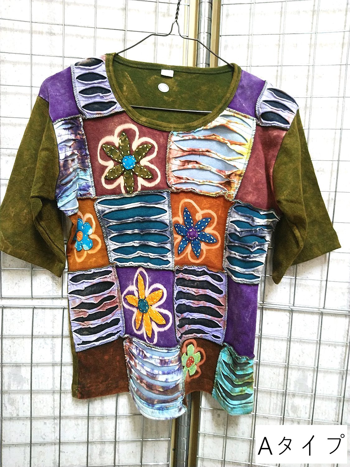 ネパール 半袖 Tシャツ tee パッチワーク カットソー トップス ユニ
