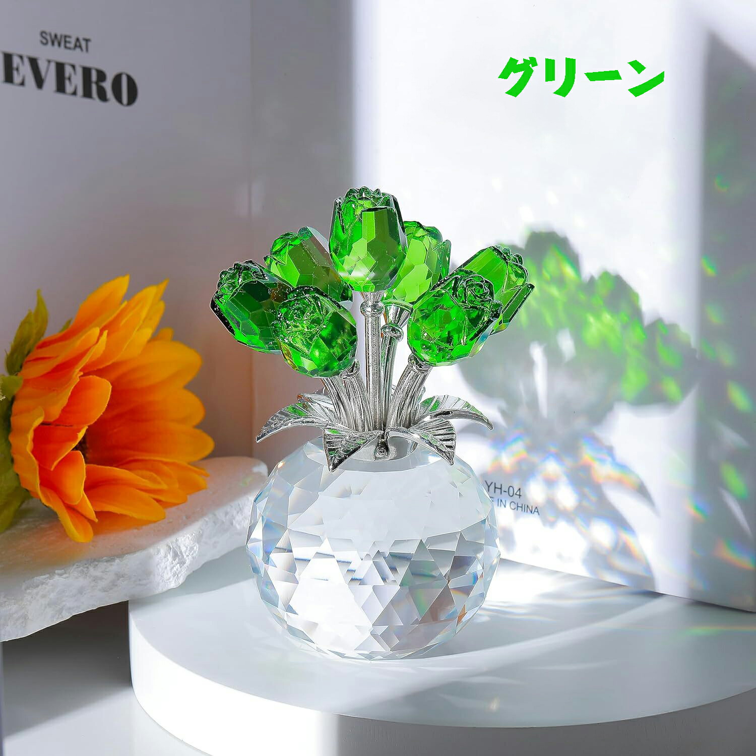 枯れないバラの花束 クリスタルフラワー 置物 クリスタル カラーローズ