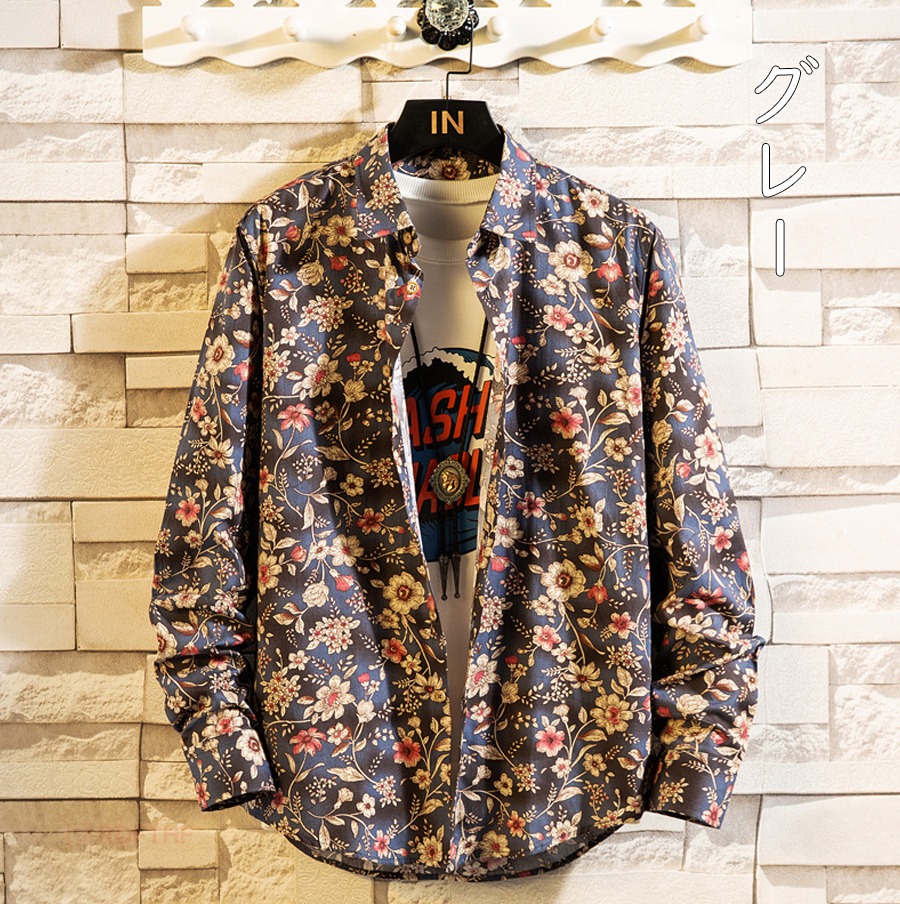 アロハシャツ メンズ シャツ ウェア 花柄シャツ 綿100％ 長袖シャツ