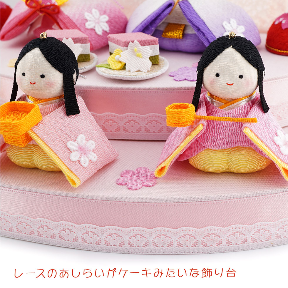 リュウコドウ（龍虎堂）ぽてりひな5人（麻の葉）木製台飾りセット 1-890