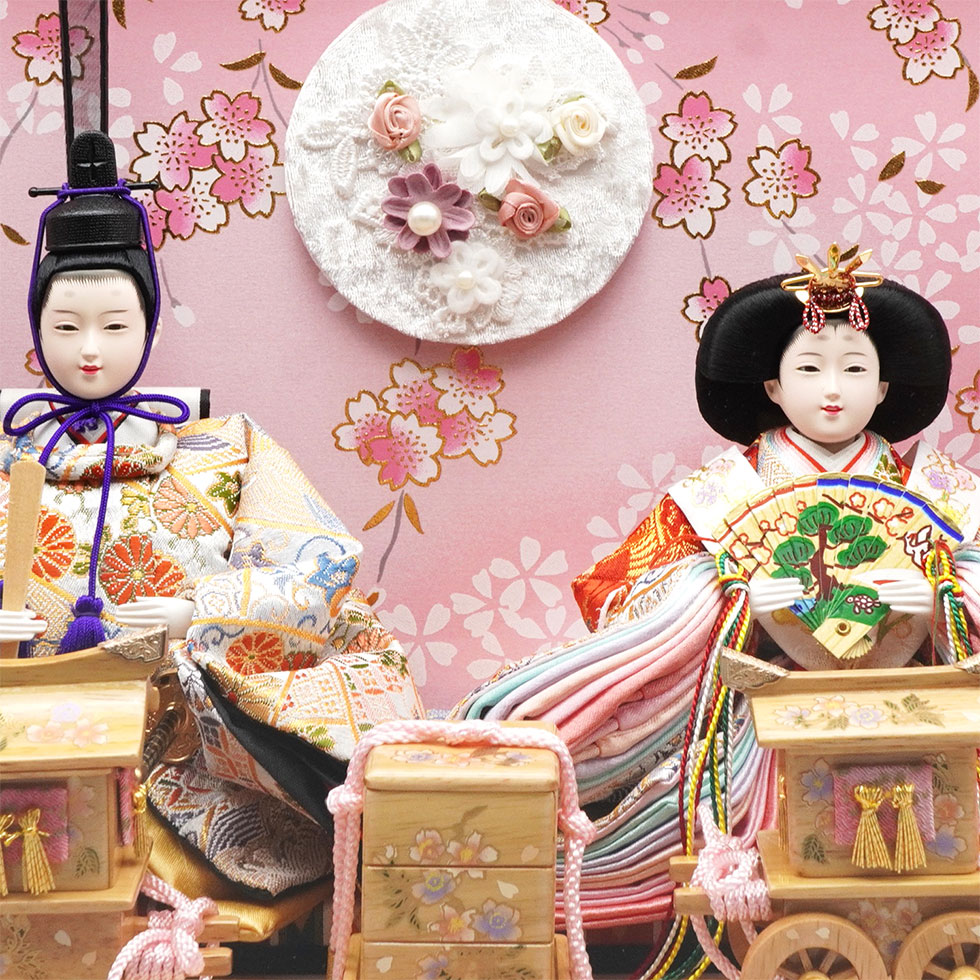 久月 久月作 おひなさま 親王飾り 六角アクリルケース入り 木目 x