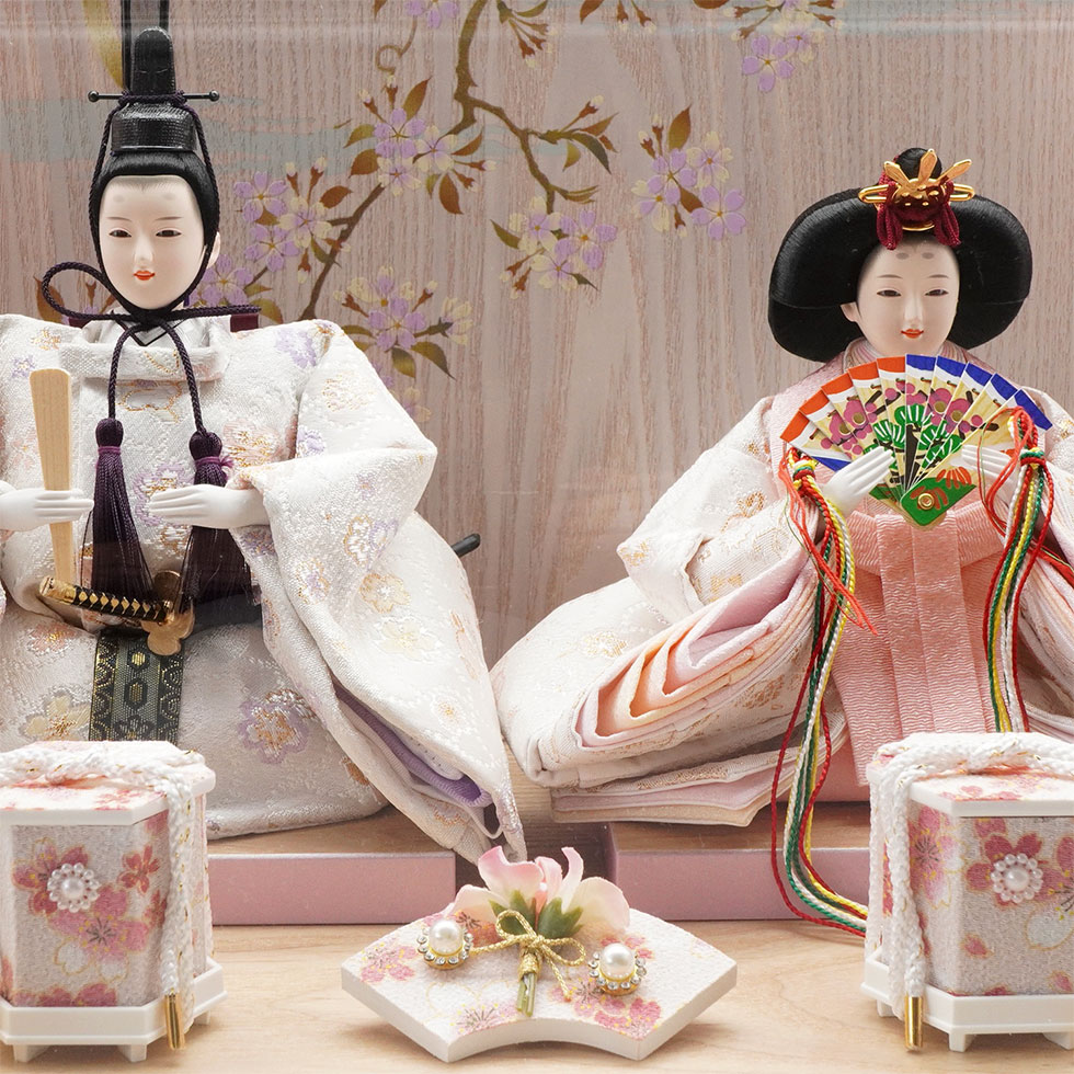 久月 久月作 おひなさま 親王飾り アール型アクリルケース入り ピンク