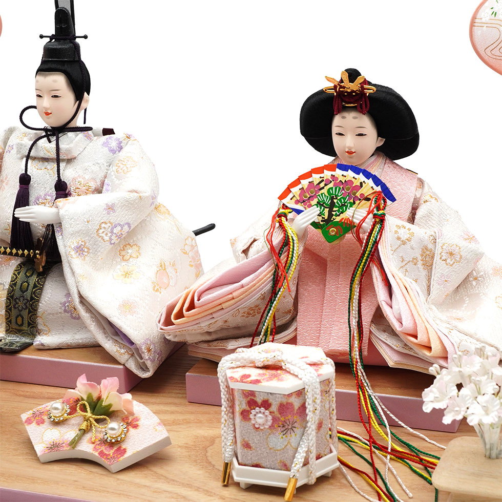 久月 久月作 おひなさま 親王飾り アール型アクリルケース入り ピンク