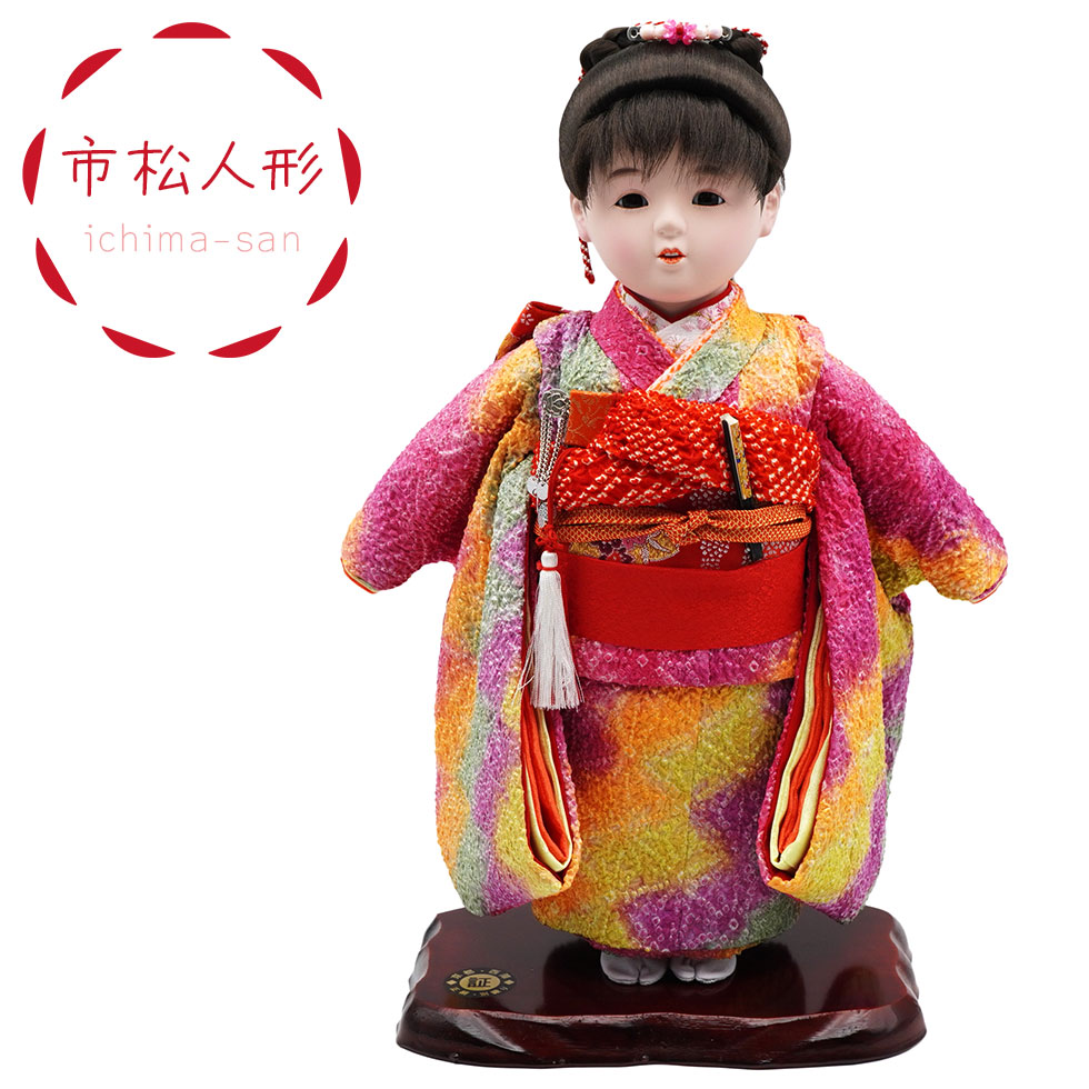 かわいいイマドキの市松人形 10号 ポニーテール 正絹 絞り 63-11 かわいいイマドキの市松人形 10号 ポニーテール 正絹 絞り 63-11