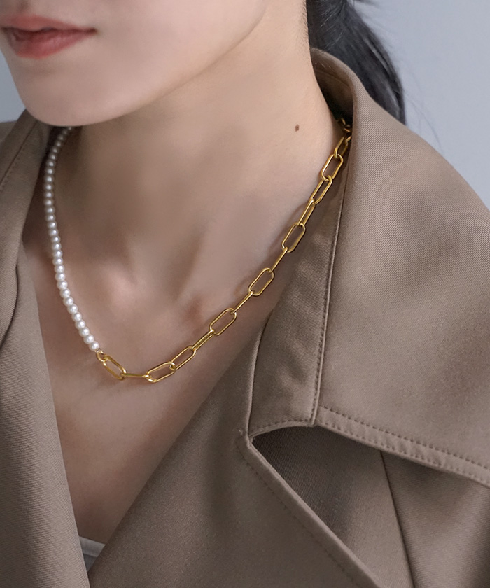 ネックレス アクセサリー パール シルバー ゴールド 錆びにくい 金属アレルギー 金アレ シルバーアクセサリー アクセ チェーンネックレス ロングネックレス | HUG.U | 01
