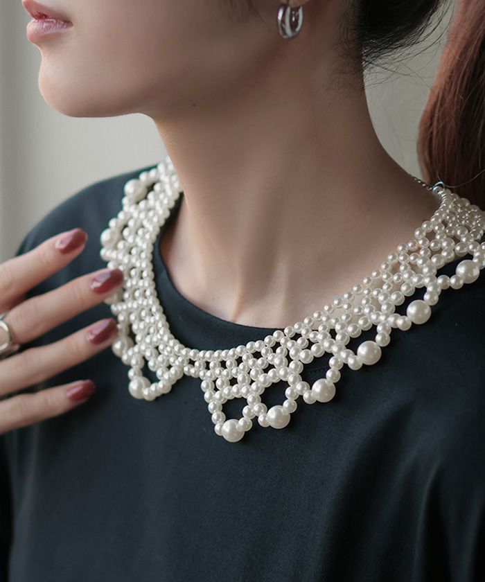 ネックレス つけ襟 パール レディース アクセサリー アクセ レイヤード 付け襟 きれいめ カジュアル フォーマル | HUG.U | 01