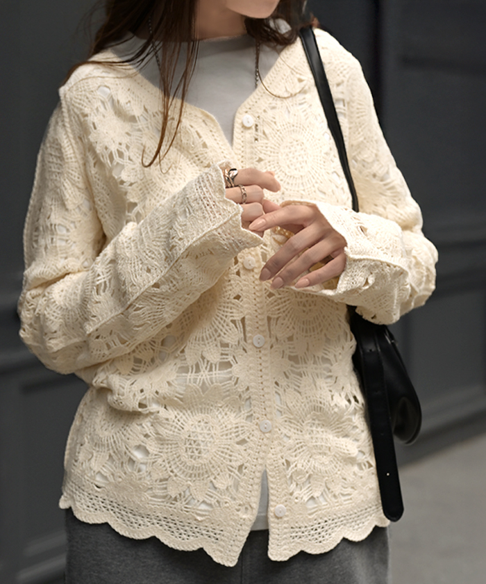 HUG.U（ハグユー） カーディガン レース 透かし編み レディース