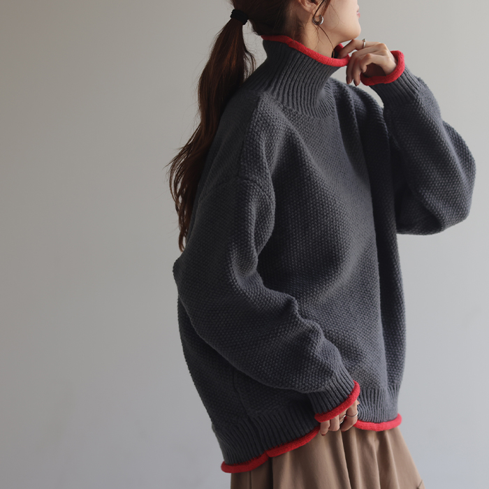 ニット レディース トップス セーター タートルネック タートル 長袖 ハイネック 肉厚 リブ 鹿のこ 無地 | HUG.U | 13