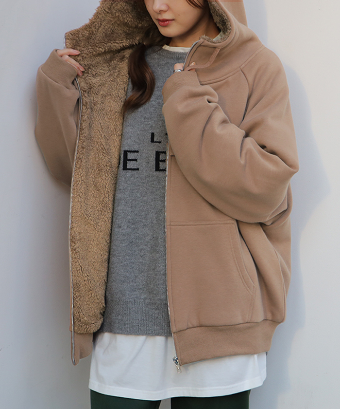 パーカー レディース アウター 裏ボア 極暖 トップス スウェット トレーナー ボア 小顔 ドルマン | HUG.U | 03