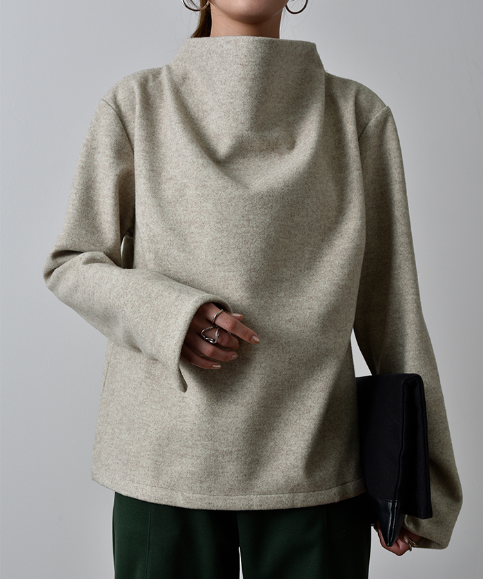 トップス レディース スタンドネック カットソー プルオーバー ブラウス ロンT 長袖 メルトン モード ハイネック | HUG.U | 02