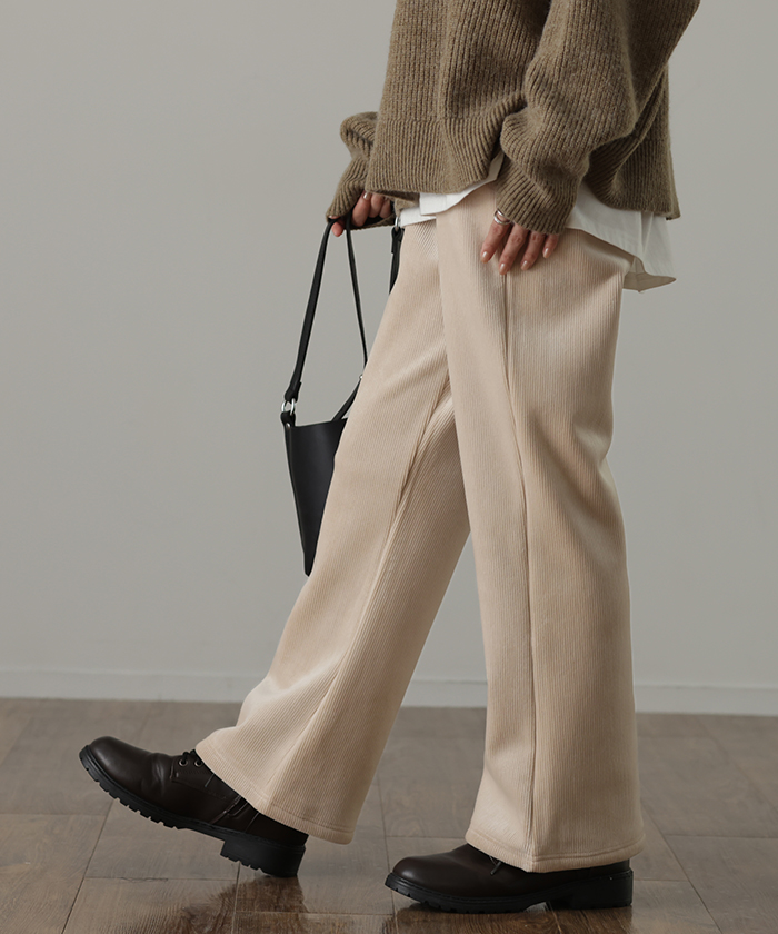 パンツ レディース 裏起毛 暖か フレアパンツ ロング ボア ボトムス 厚手 ゴム ストレッチ 極暖 裏ボア | HUG.U | 01