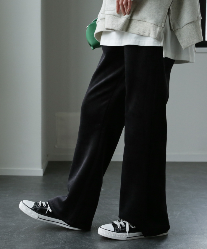 パンツ レディース 裏起毛 暖か フレアパンツ ロング ボア ボトムス 厚手 ゴム ストレッチ 極暖 裏ボア | HUG.U | 08