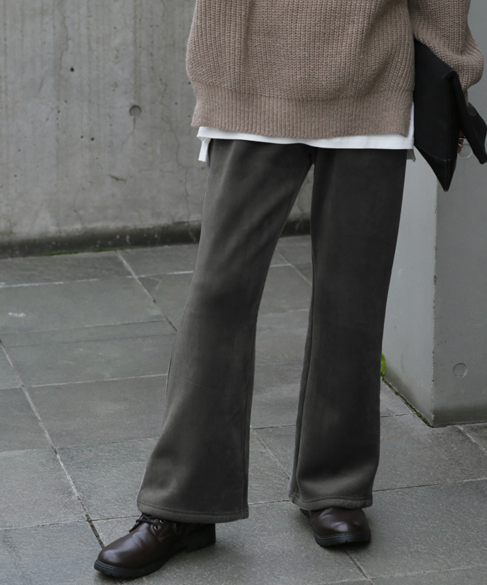 パンツ レディース 裏起毛 暖か フレアパンツ ロング ボア ボトムス 厚手 ゴム ストレッチ 極暖 裏ボア | HUG.U | 07