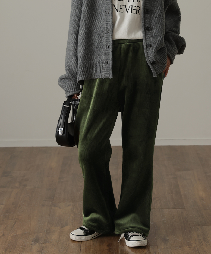 パンツ レディース 裏起毛 暖か フレアパンツ ロング ボア ボトムス 厚手 ゴム ストレッチ 極暖 裏ボア | HUG.U | 05