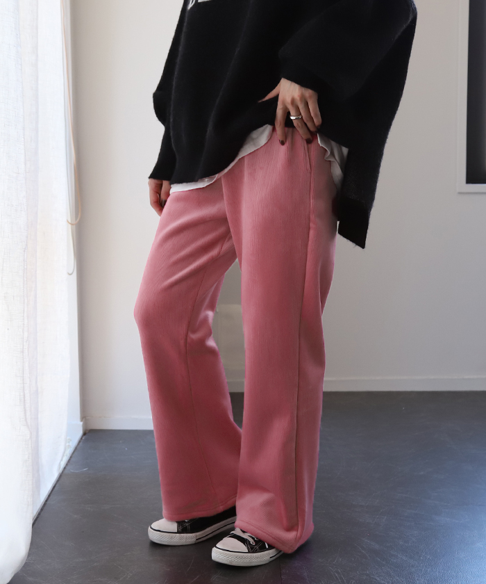 パンツ レディース 裏起毛 暖か フレアパンツ ロング ボア ボトムス 厚手 ゴム ストレッチ 極暖 裏ボア | HUG.U | 02