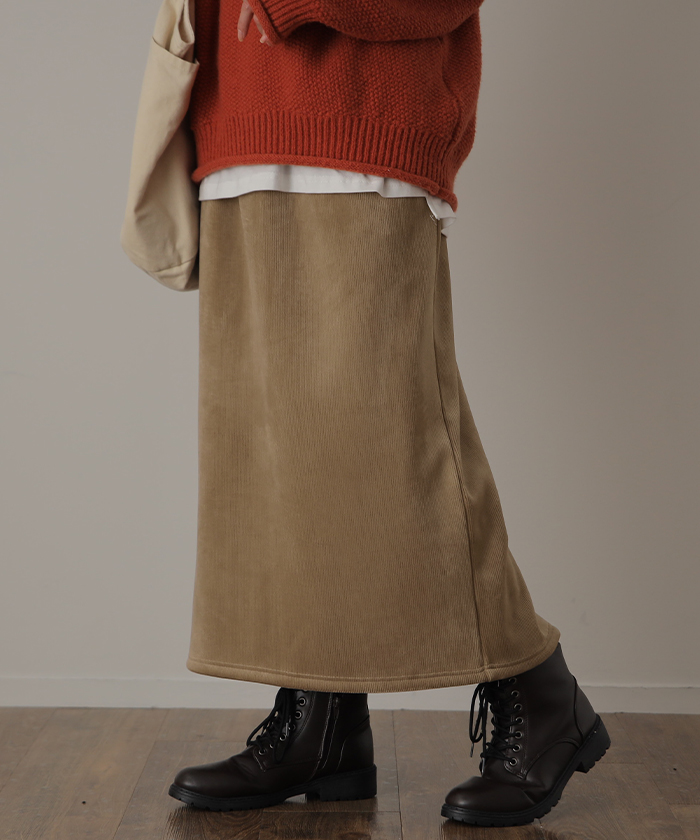 スカート 裏起毛 裏ボア ロングスカート 暖か ゴム ストレッチ 厚手 極暖 ボトムス 膝下 レディース | HUG.U | 02