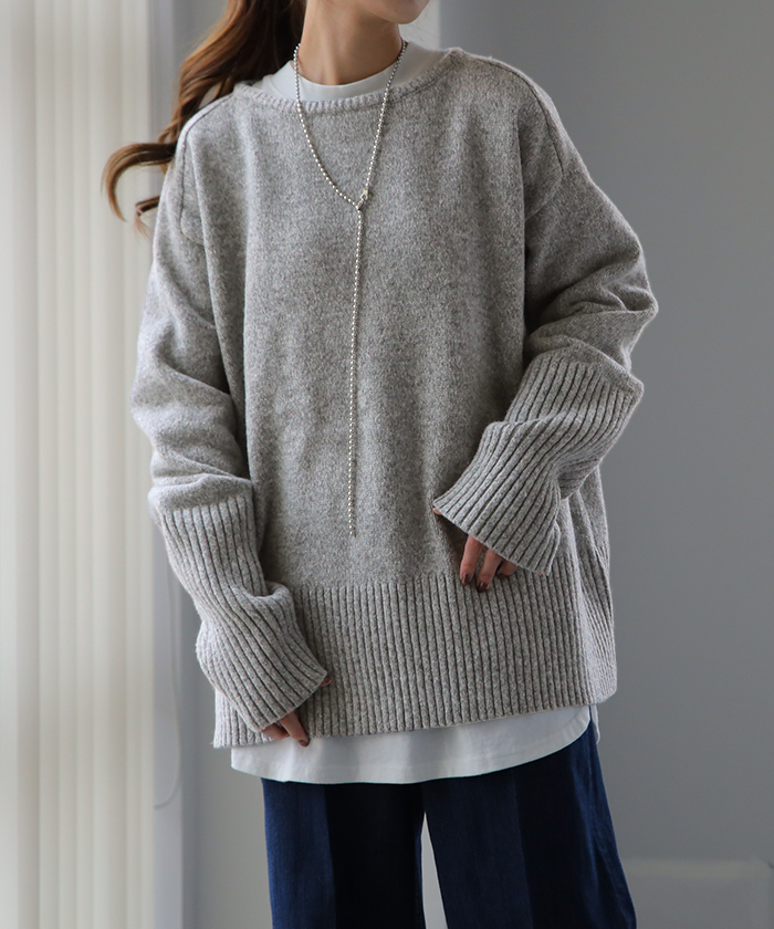ニット レディース トップス セーター アームウォーマー 指穴 ボートネック 長袖 ゆったり | HUG.U | 03