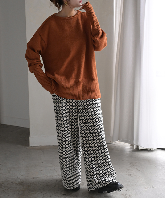 ニット レディース トップス セーター アームウォーマー 指穴 ボートネック 長袖 ゆったり | HUG.U | 05