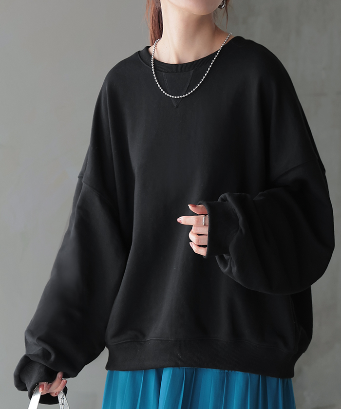 スウェット レディース トップス トレーナー バルーン袖 無地 長袖 オーバーサイズ ぽわん袖 | HUG.U | 10