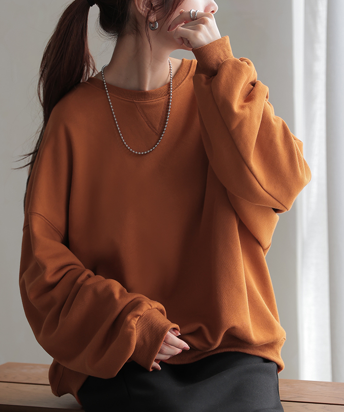 スウェット レディース トップス トレーナー バルーン袖 無地 長袖 オーバーサイズ ぽわん袖 | HUG.U | 09
