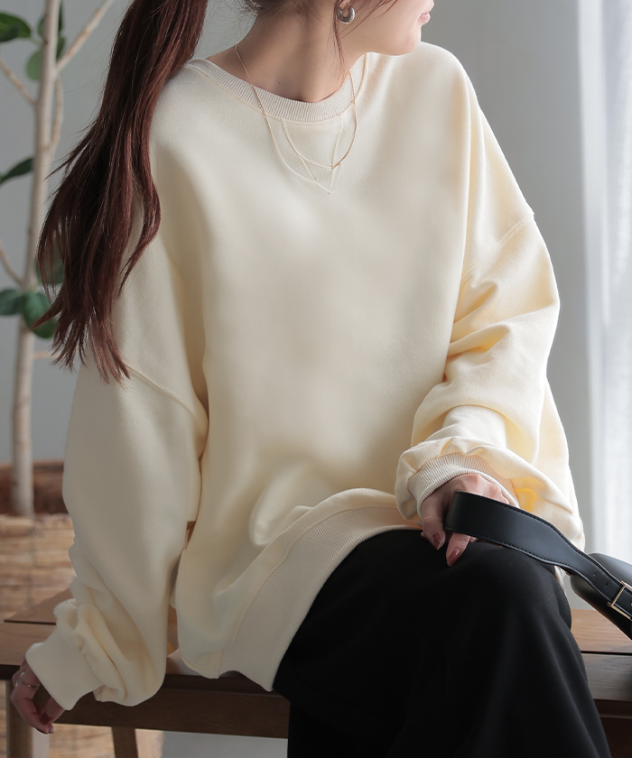 スウェット レディース トップス トレーナー バルーン袖 無地 長袖 オーバーサイズ ぽわん袖 | HUG.U | 01
