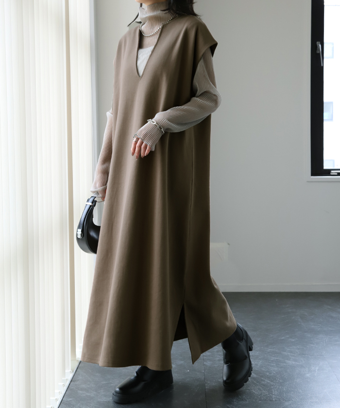 ワンピース ロング ロングワンピ レイヤード レディース スリット フレンチスリーブ 半袖 | HUG.U | 01