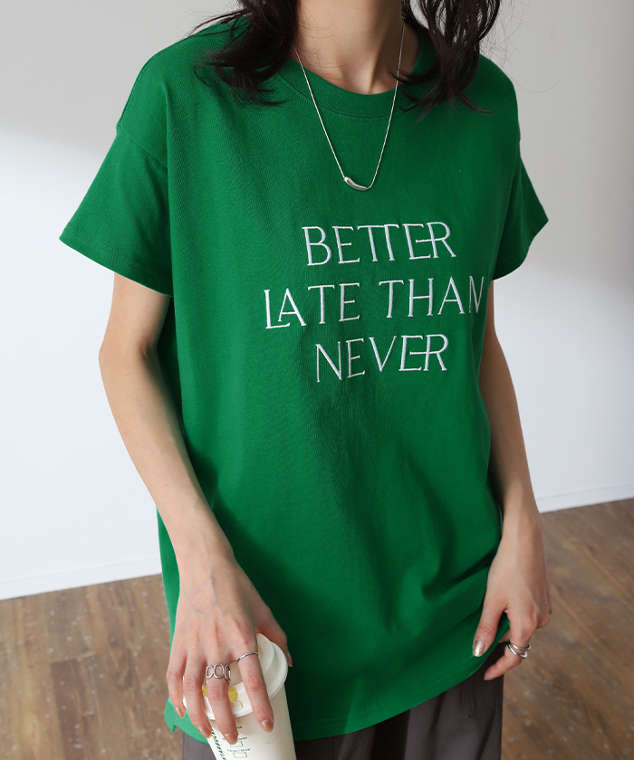 カットソー 刺繍 Tシャツ ロンT 半袖 長袖 ロゴT コンパクト ロゴティー フレンチ レディース トップス 綿100 無地 クルーネック スリット インナー ドルマン | HUG.U | 07