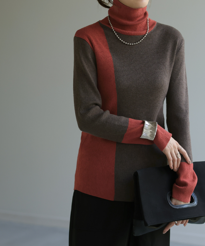 ニット 発熱 リブ タートル ハイネック タートルニット 下着 インナー リブニット タートルネック トップス | HUG.U | 03