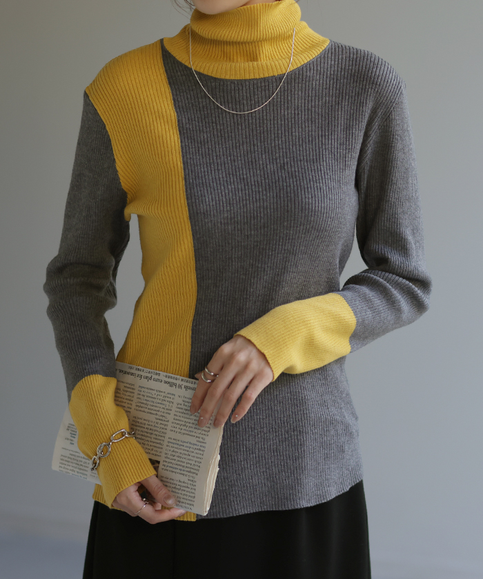 ニット 発熱 リブ タートル ハイネック タートルニット 下着 インナー リブニット タートルネック トップス | HUG.U | 02