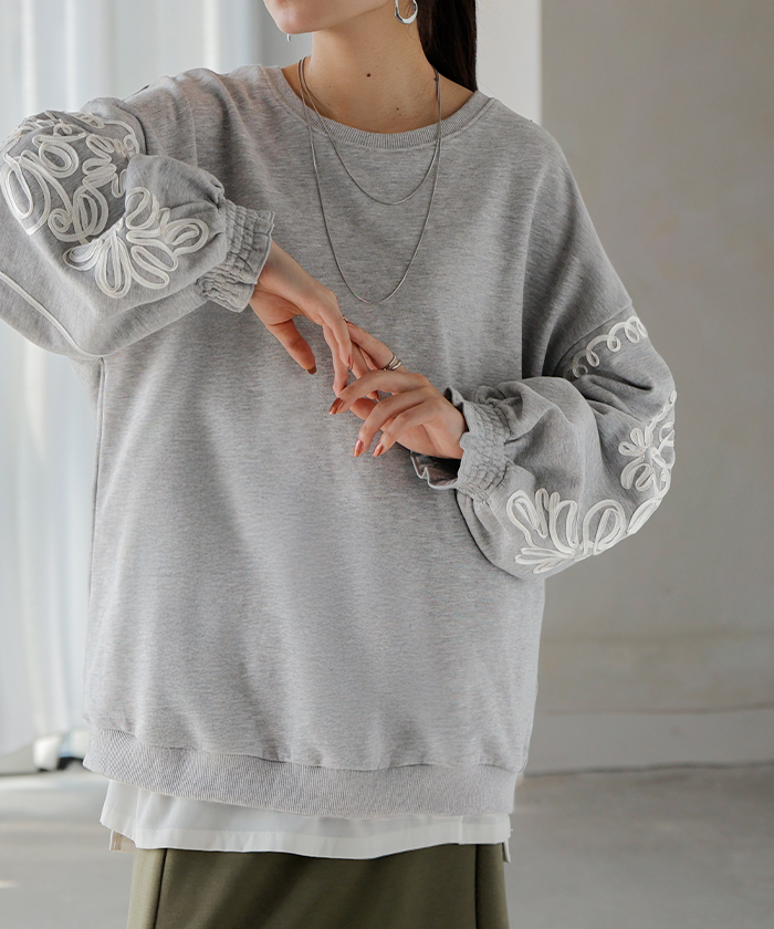 HUG.U トップス スウェット コード 刺繍 レディース トレーナー