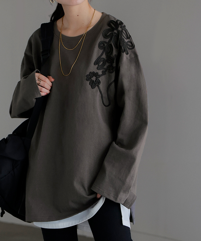 LULUXE／R(ラグジュ)　46168　ホ－シュシュ－刺繍長袖TシャツMサイズ LULUXE／R(ラグジュ) 46168 ホ－シュシュ－刺繍長袖TシャツM