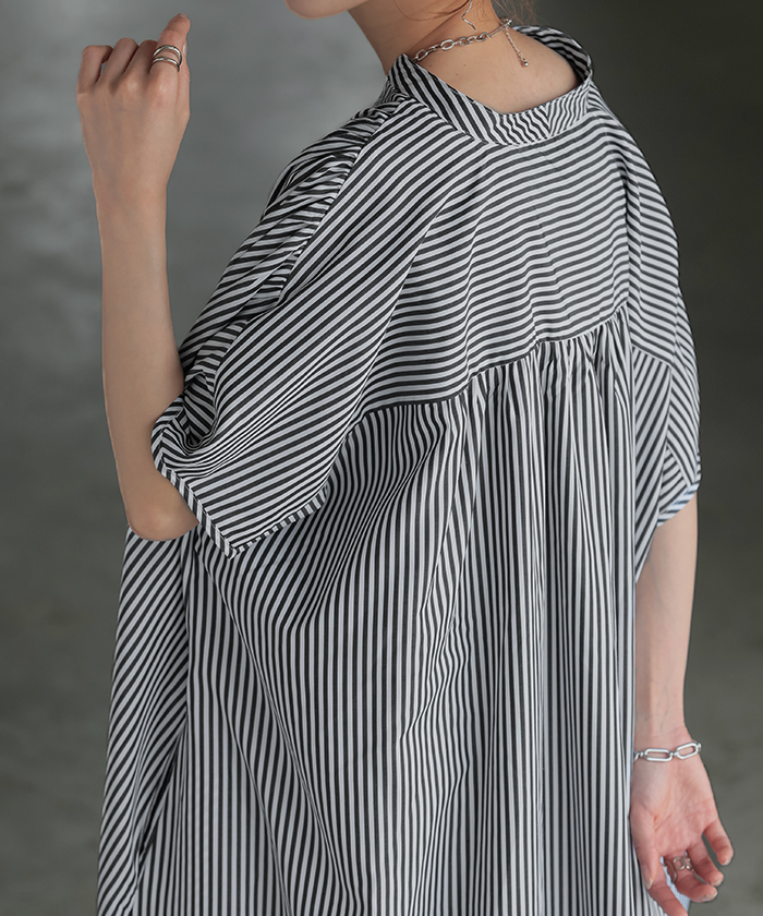 ワンピース ワンピ シャツ シワになりにくい シャツワンピ シャツワンピース ワンピース バックシャン ストライプ | HUG.U | 04