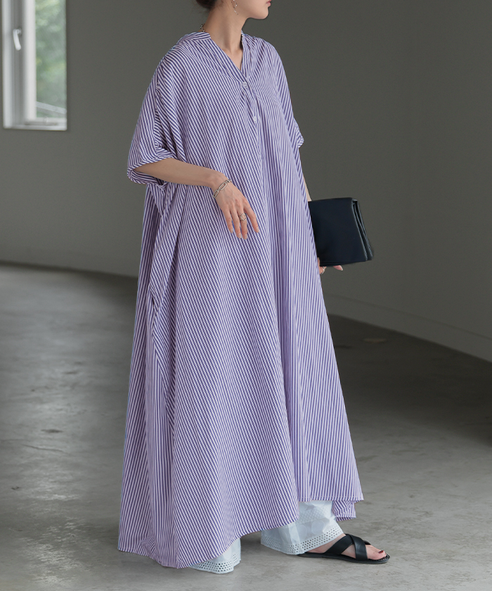 ワンピース ワンピ シャツ シワになりにくい シャツワンピ シャツワンピース ワンピース バックシャン ストライプ | HUG.U | 03