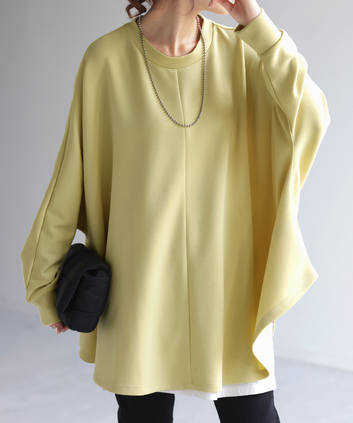 ロンT 体型カバー ドルマン トップス 二の腕カバー レディース カットソー 長袖 Tシャツ ロング | HUG.U | 02