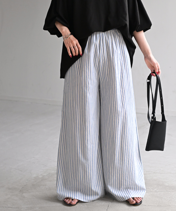 パンツ ダブル コットン パンツ レディース ロング ワイドパンツ ワイド 選べる丈 涼しい 透けない 無地 | HUG.U | 08