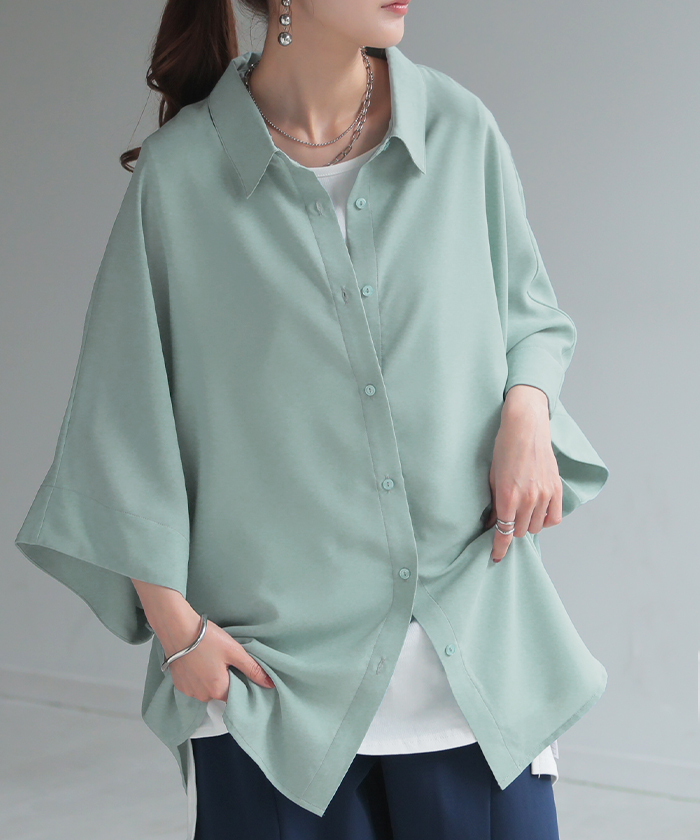 シャツ ドルマン 半袖 トップス レディース ドルマンシャツ ロング ロングシャツ チュニック | HUG.U | 05