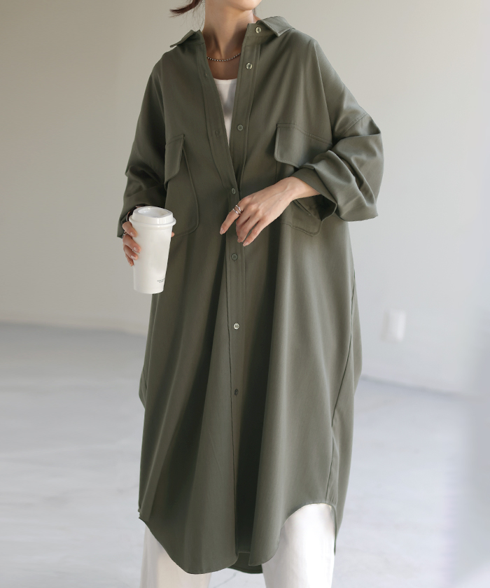 シャツ 体型カバー カラーシャツ トップス レディース チュニック ロングシャツ ロング 長袖 シャツワンピ | HUG.U | 02