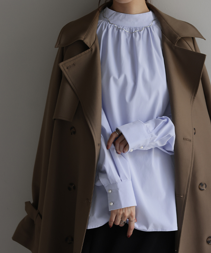 シャツ ロング ブラウス レディース トップス お尻が隠れる Aライン モックネック チュニック | HUG.U | 02